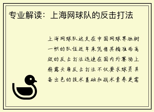 专业解读:上海网球队的反击打法
