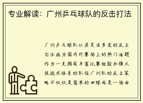 专业解读:广州乒乓球队的反击打法