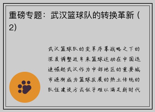 重磅专题：武汉篮球队的转换革新 (2)