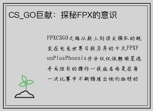 CS_GO巨献：探秘FPX的意识