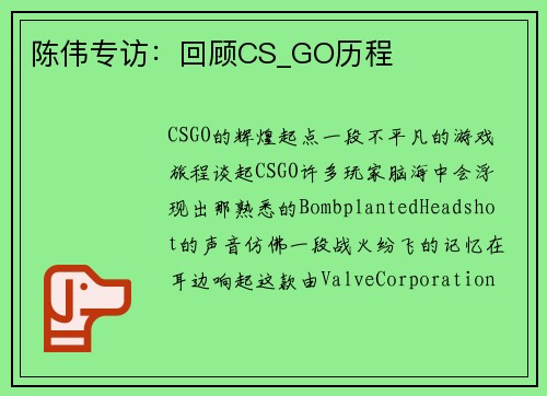 陈伟专访：回顾CS_GO历程
